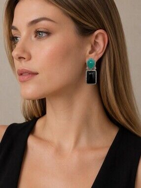 Reve Sterling Silver Earrings with Onyx & Chrysoprase